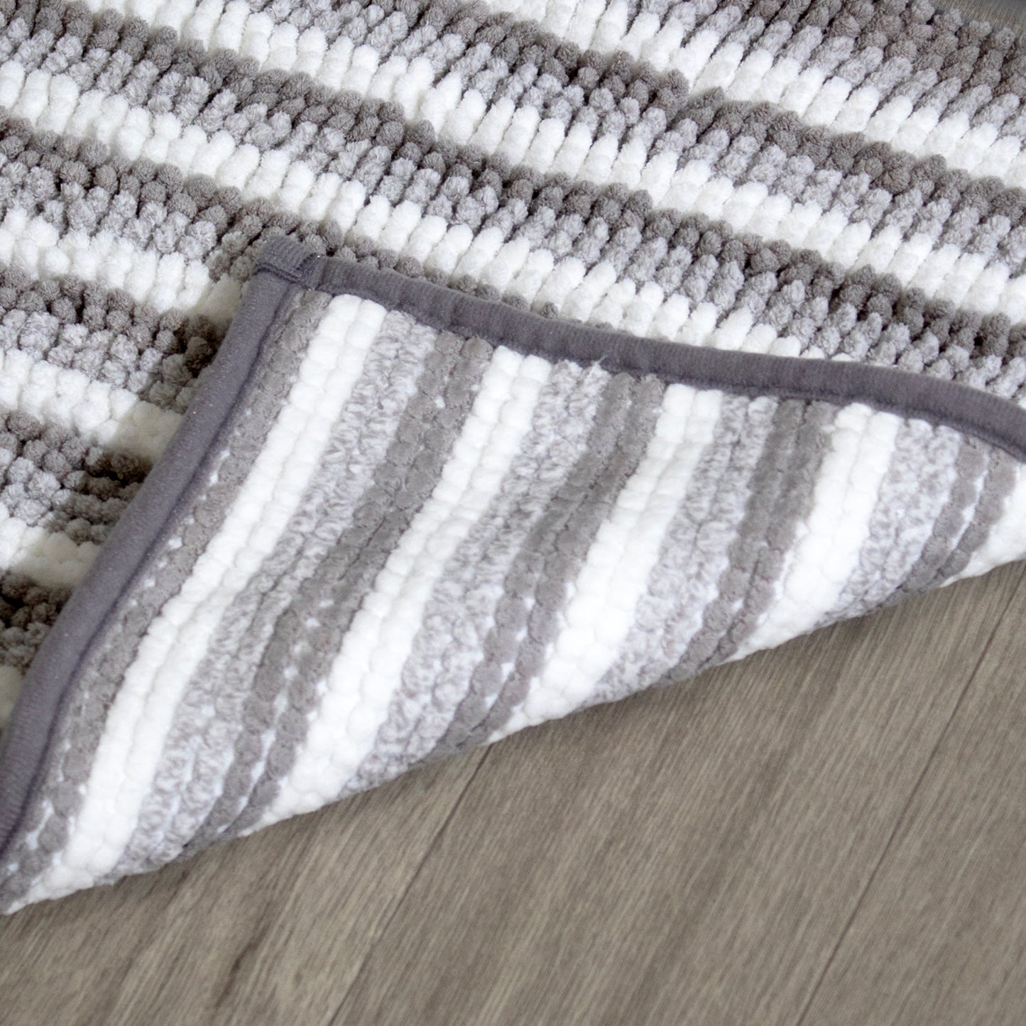 Grey Striped Super Soft Chenille Bath Mat