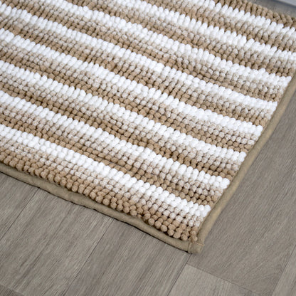 Brown Striped Super Soft Chenille Bath Mat