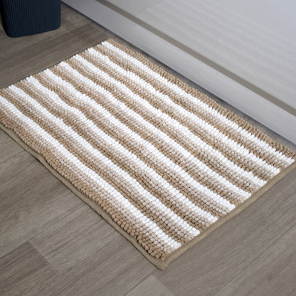 Brown Striped Super Soft Chenille Bath Mat