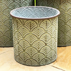 Set Of 3 Green Embossed Zinc Planters