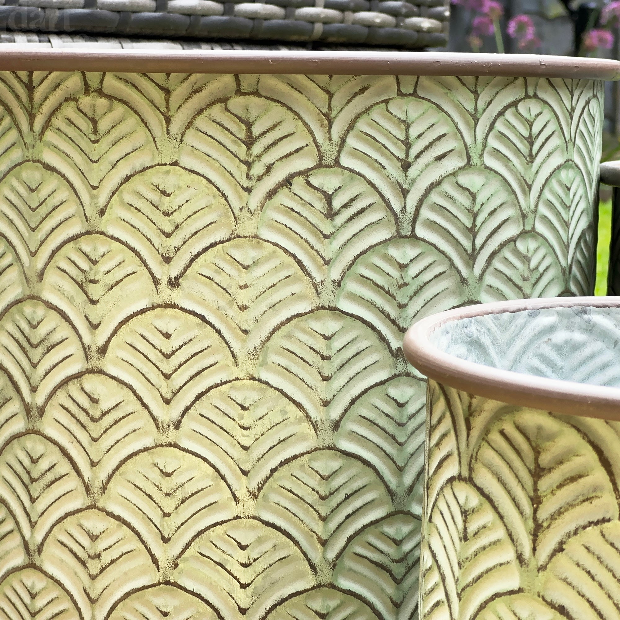 Set Of 3 Green Embossed Zinc Planters