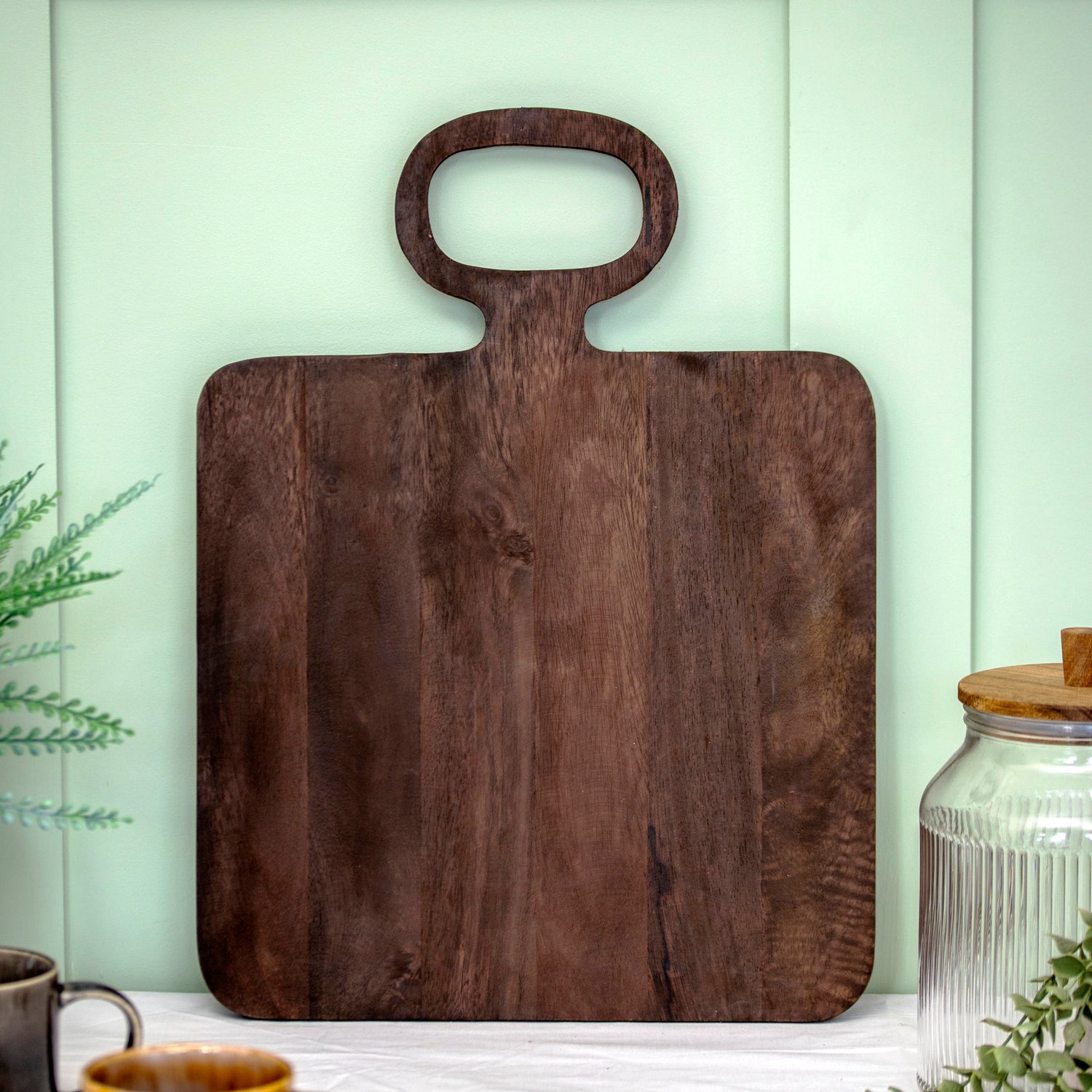 Square Ring Handle Dark Mango Wood Chopping Board
