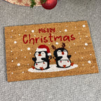 Snowy Festive Penguins Coir Doormat