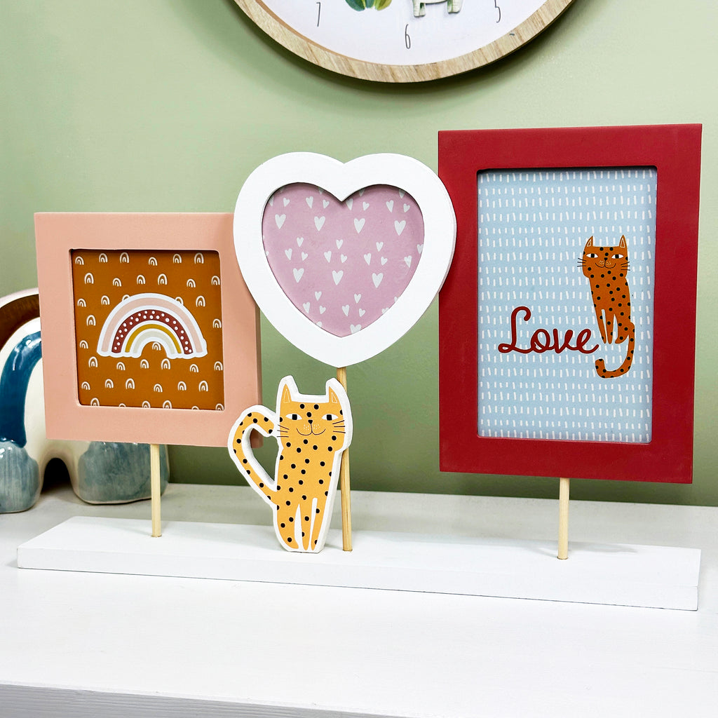 Pink Cheetah Triple Photo Frame On Stand