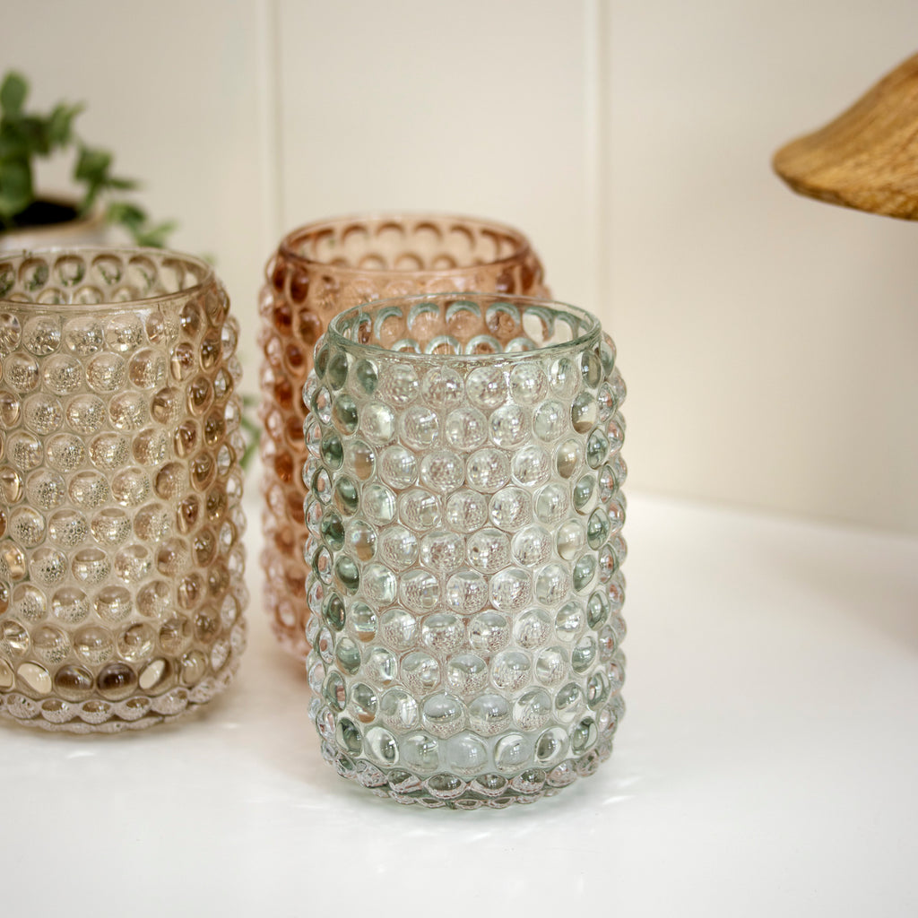Set Of 3 Multi Tall Bobble Glass Candle Holders