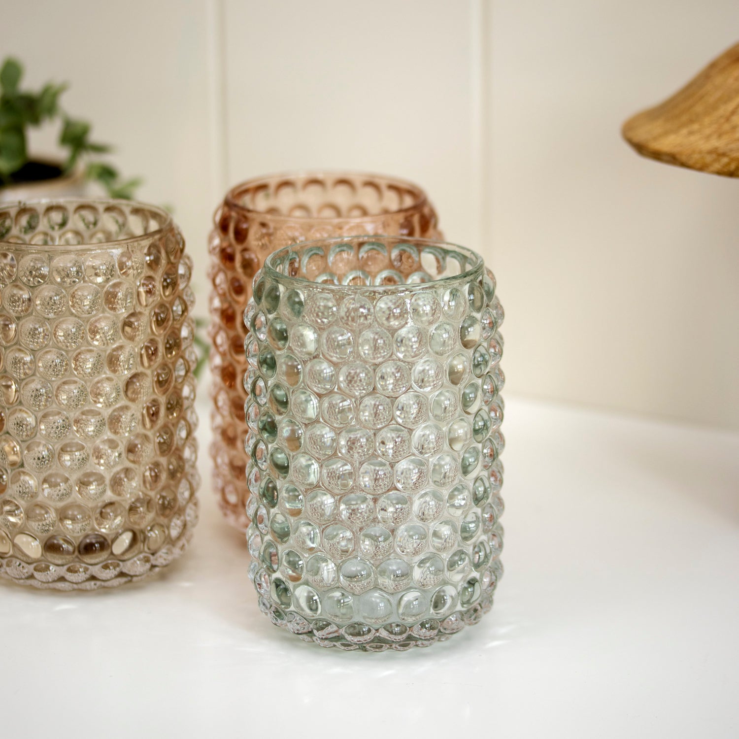 Set Of 3 Multi Tall Bobble Glass Candle Holders