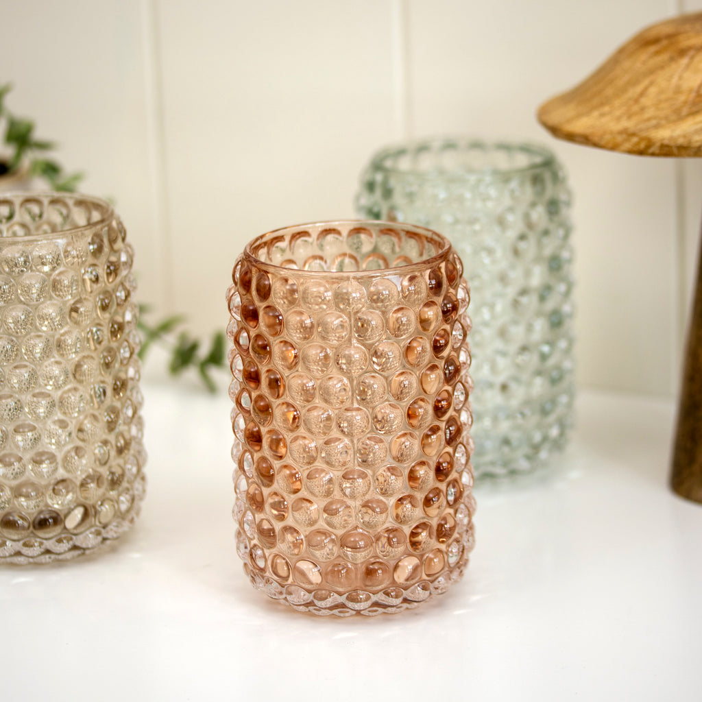 Set Of 3 Multi Tall Bobble Glass Candle Holders