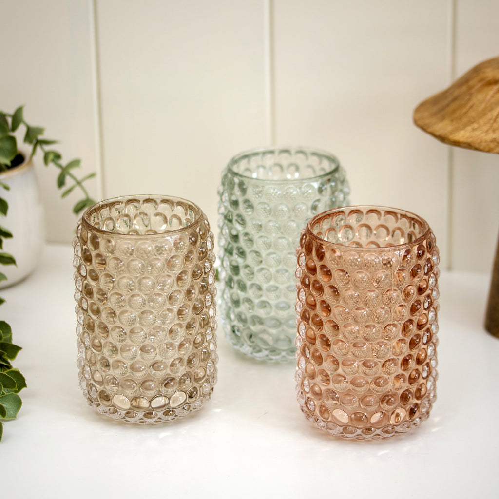 Set Of 3 Multi Tall Bobble Glass Candle Holders