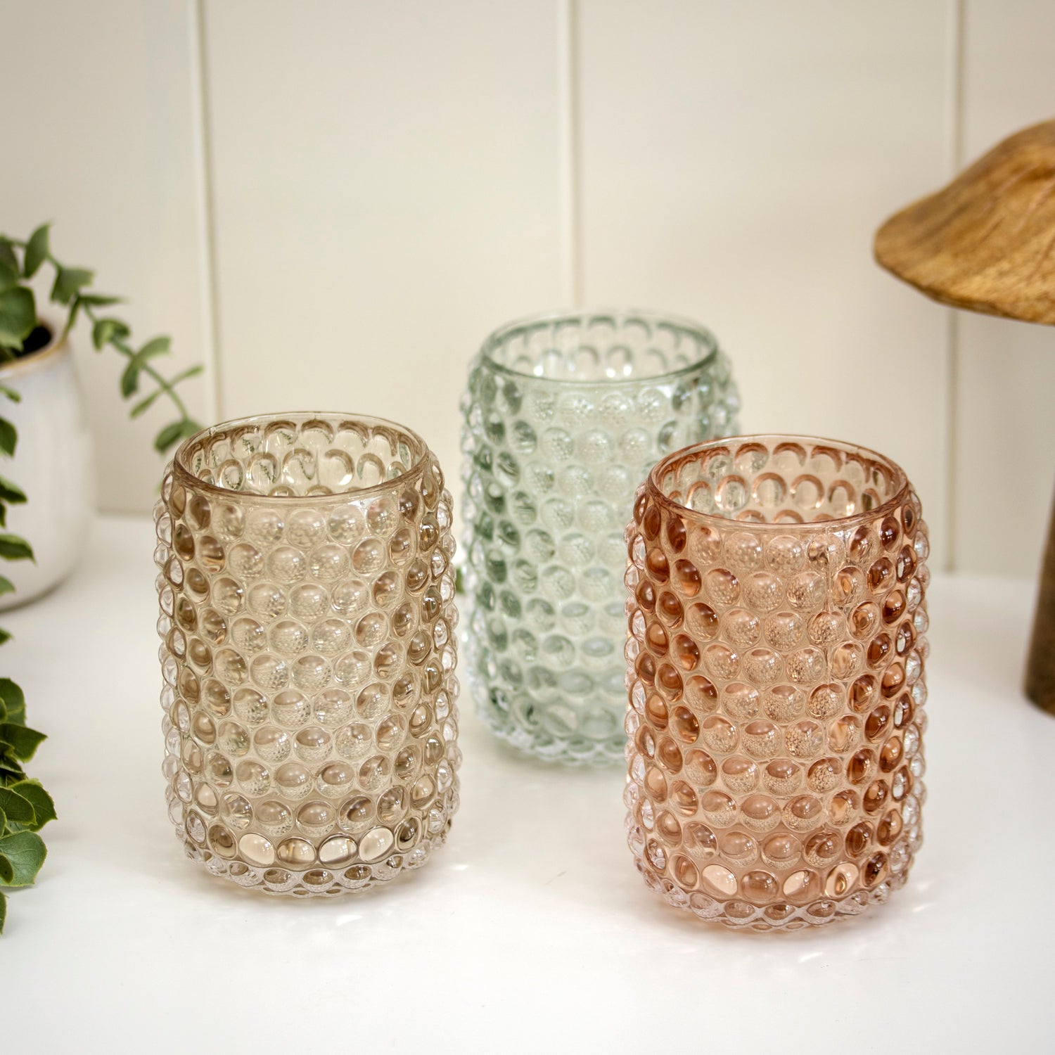 Set Of 3 Multi Tall Bobble Glass Candle Holders
