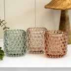 Set Of 3 Multi Bobble Glass Tea Light Holders