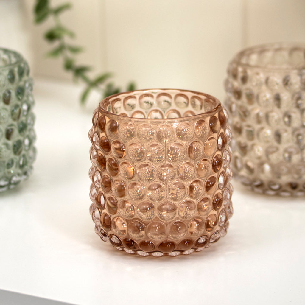 Set Of 3 Multi Bobble Glass Tea Light Holders