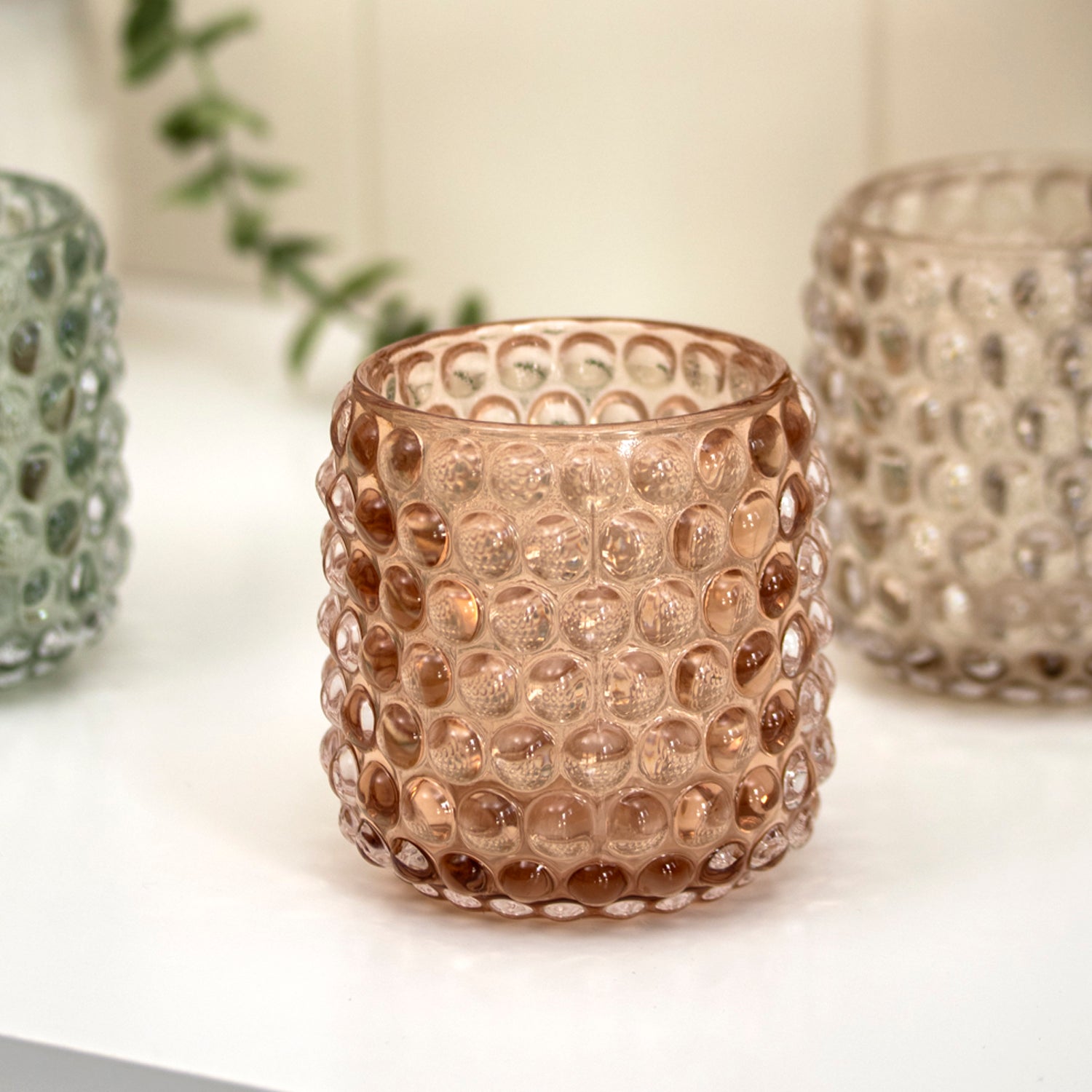 Set Of 3 Multi Bobble Glass Tea Light Holders
