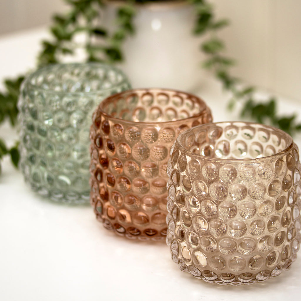 Set Of 3 Multi Bobble Glass Tea Light Holders