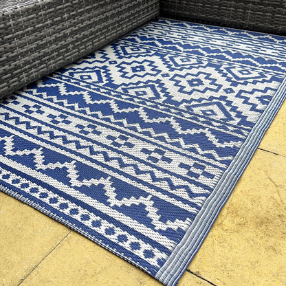 Blue Aztec Outdoor Rug 90x150cm