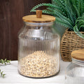 Ribbed Glass Storage Jar With Acacia Wood Lid 3.1L