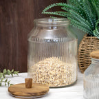 Ribbed Glass Storage Jar With Acacia Wood Lid 3.1L