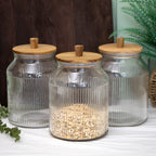 Ribbed Glass Storage Jar With Acacia Wood Lid 3.1L