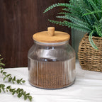 Ribbed Glass Storage Jar With Acacia Wood Lid 2.2L