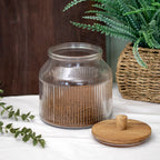 Set Of 3 Ribbed Glass Storage Jar With Acacia Wood Lids
