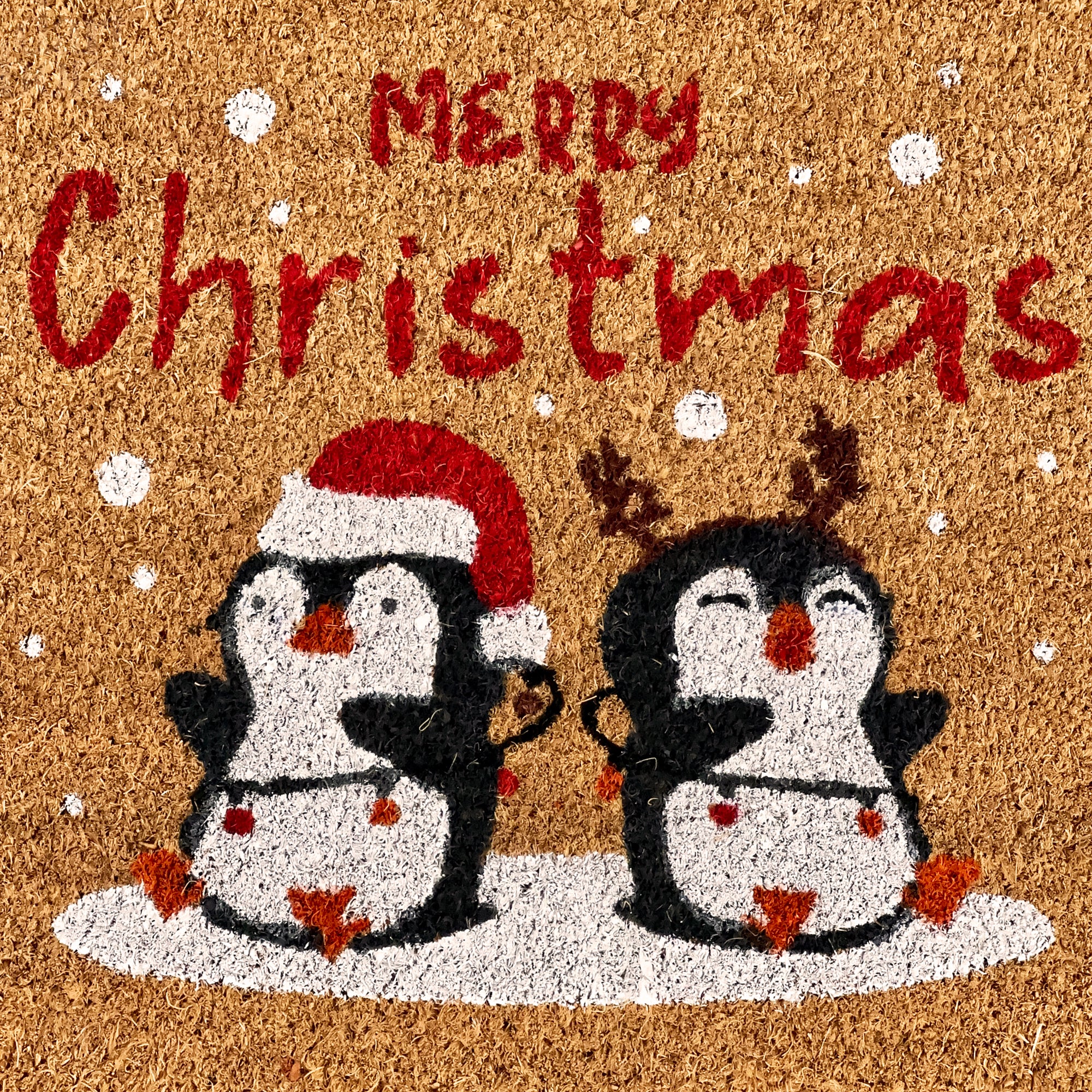Snowy Festive Penguins Coir Doormat