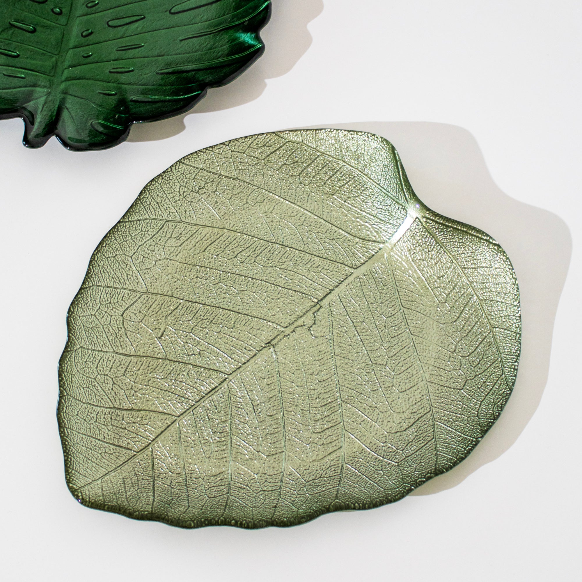Sage Green Glass Leaf Decorative Plate