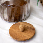 Ribbed Glass Storage Jar With Acacia Wood Lid 2.2L