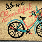 Life Is Beautiful Script Bicycle Coir Door Mat