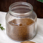 Ribbed Glass Storage Jar With Acacia Wood Lid 2.2L