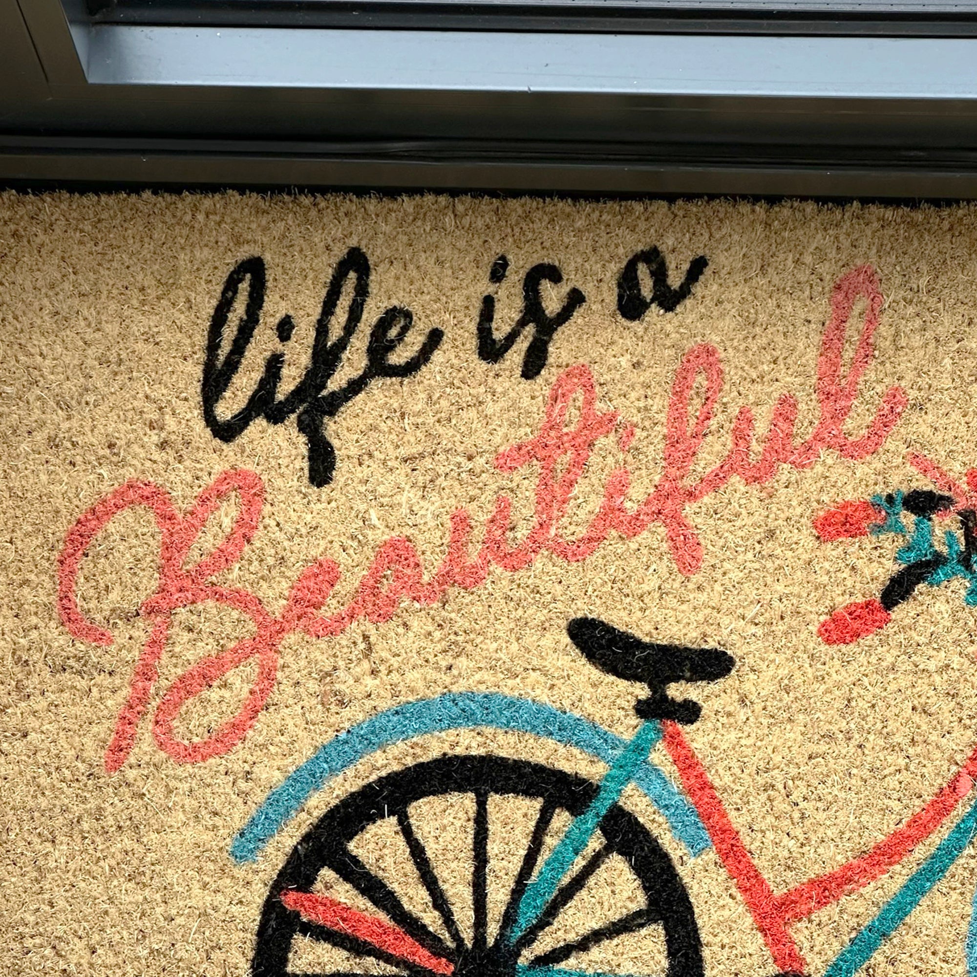Life Is Beautiful Script Bicycle Coir Door Mat