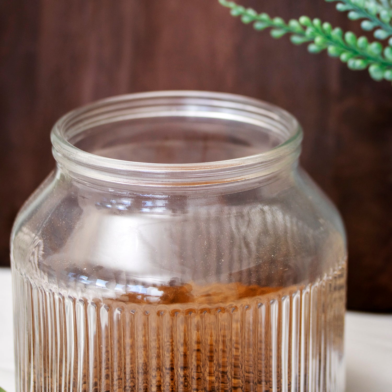Ribbed Glass Storage Jar With Acacia Wood Lid 2.2L