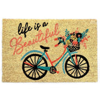 Life Is Beautiful Script Bicycle Coir Door Mat