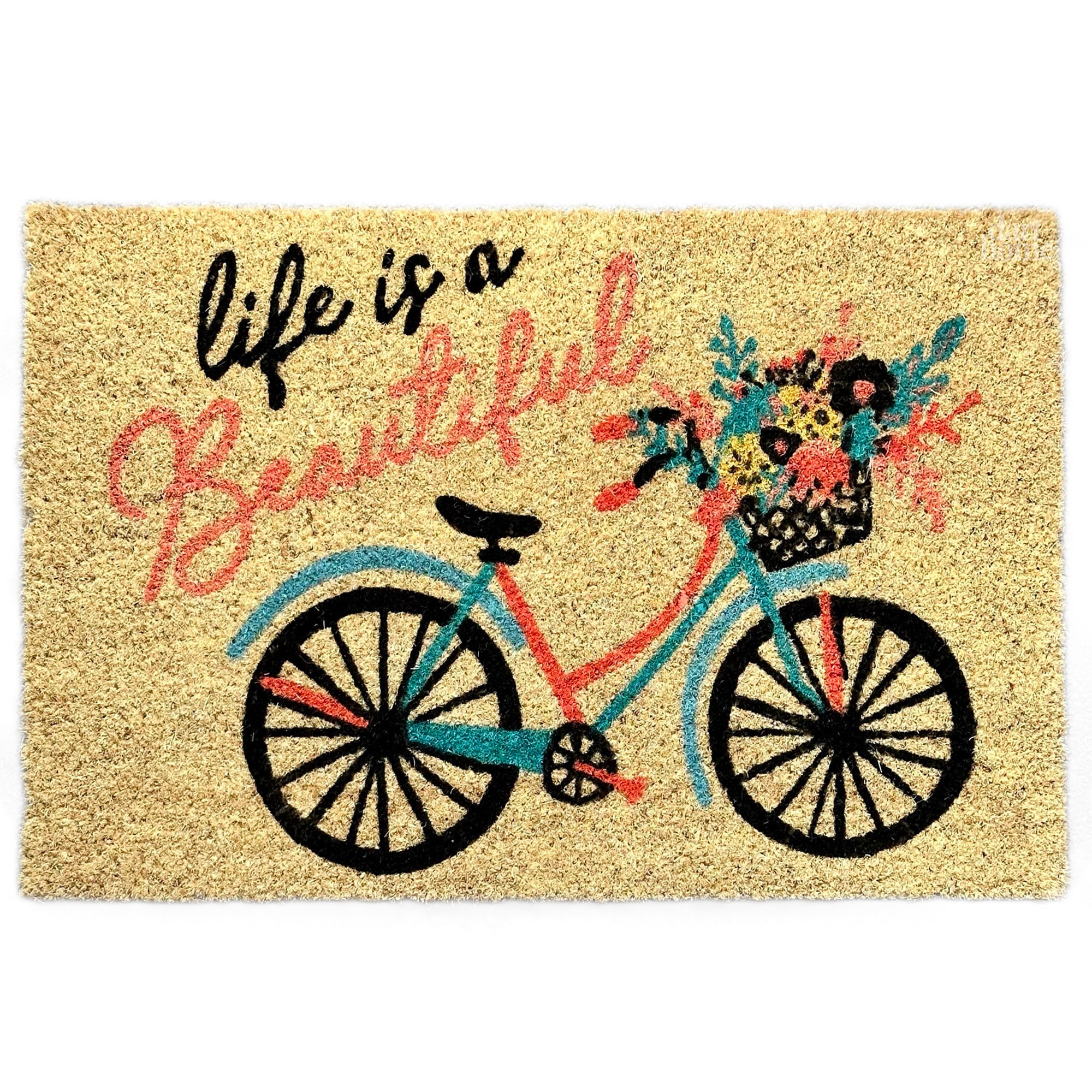 Life Is Beautiful Script Bicycle Coir Door Mat