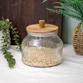 Ribbed Glass Storage Jar With Acacia Wood Lid 1.7L