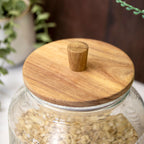 Ribbed Glass Storage Jar With Acacia Wood Lid 1.7L