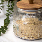 Ribbed Glass Storage Jar With Acacia Wood Lid 1.7L