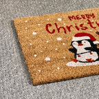 Snowy Festive Penguins Coir Doormat