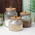 Set Of 3 Ribbed Glass Storage Jar With Acacia Wood Lids