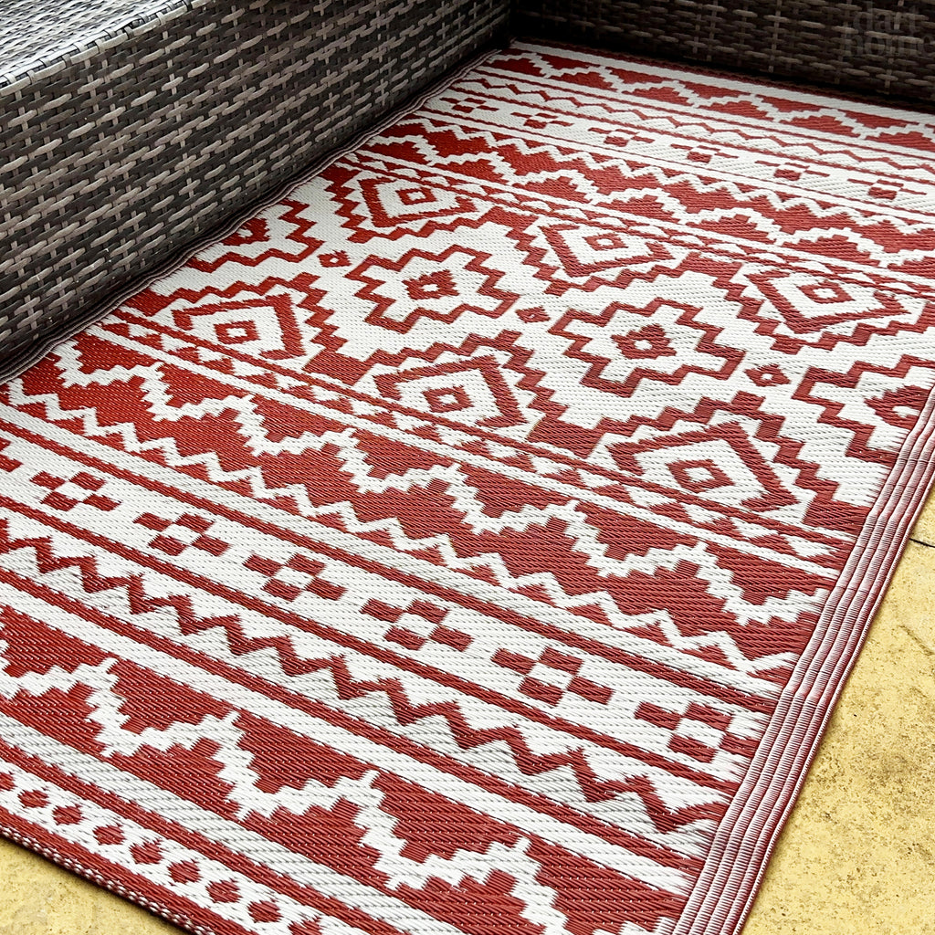 Terracotta Aztec Outdoor Rug 90x150cm