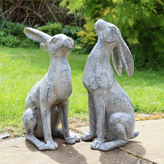 Antique Grey Garden Hare Ornaments Set Of 2