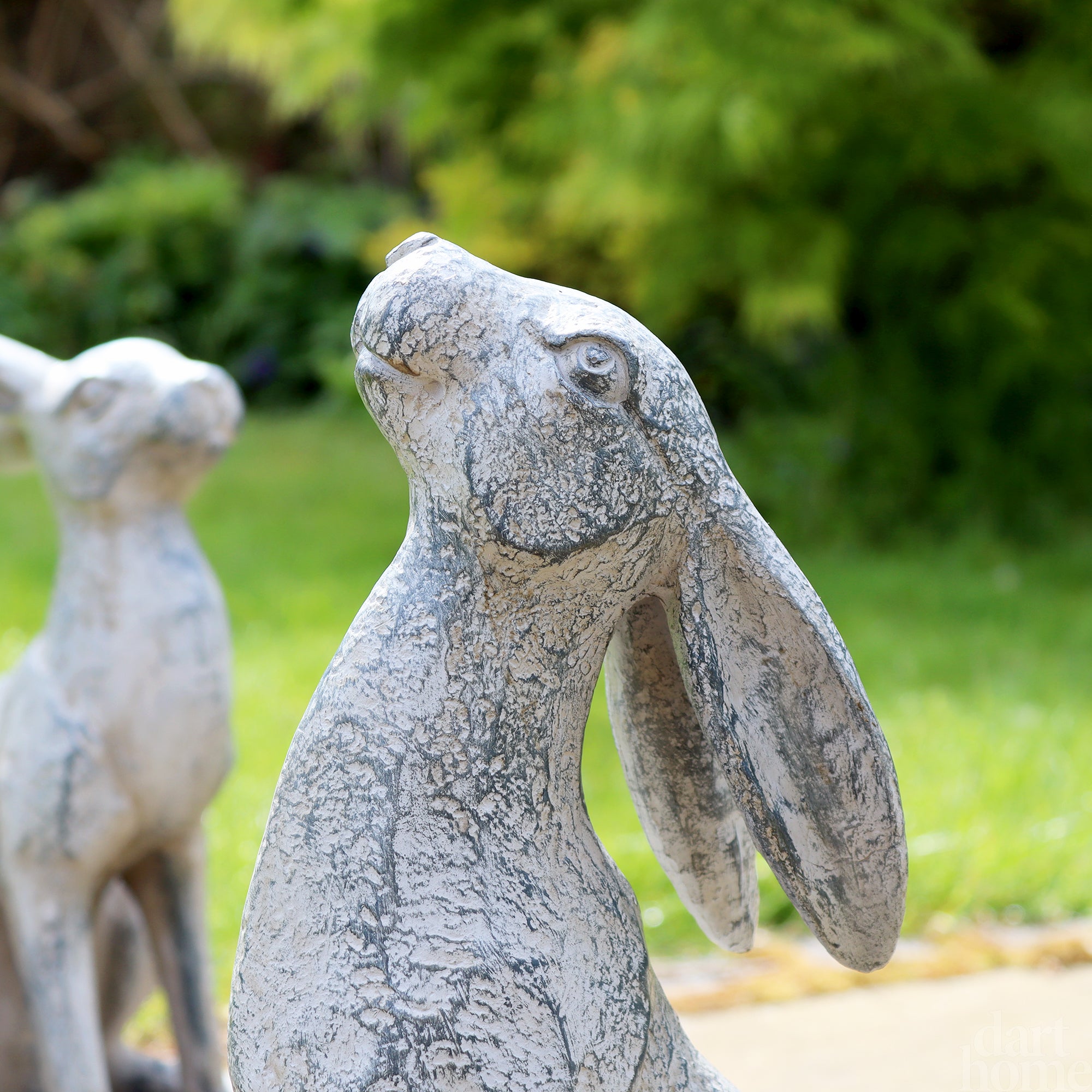 Antique Grey Garden Hare Ornaments Set Of 2
