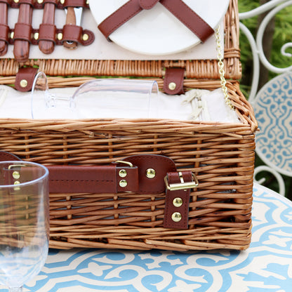 2 Person Fitted White Wicker Picnic Basket