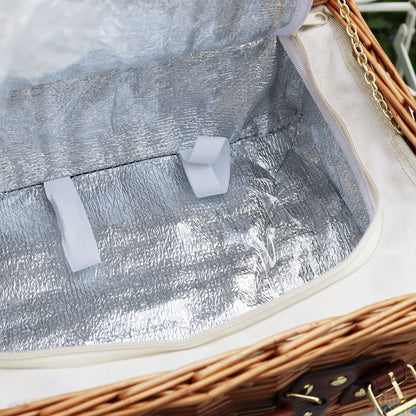 2 Person Fitted White Wicker Picnic Basket