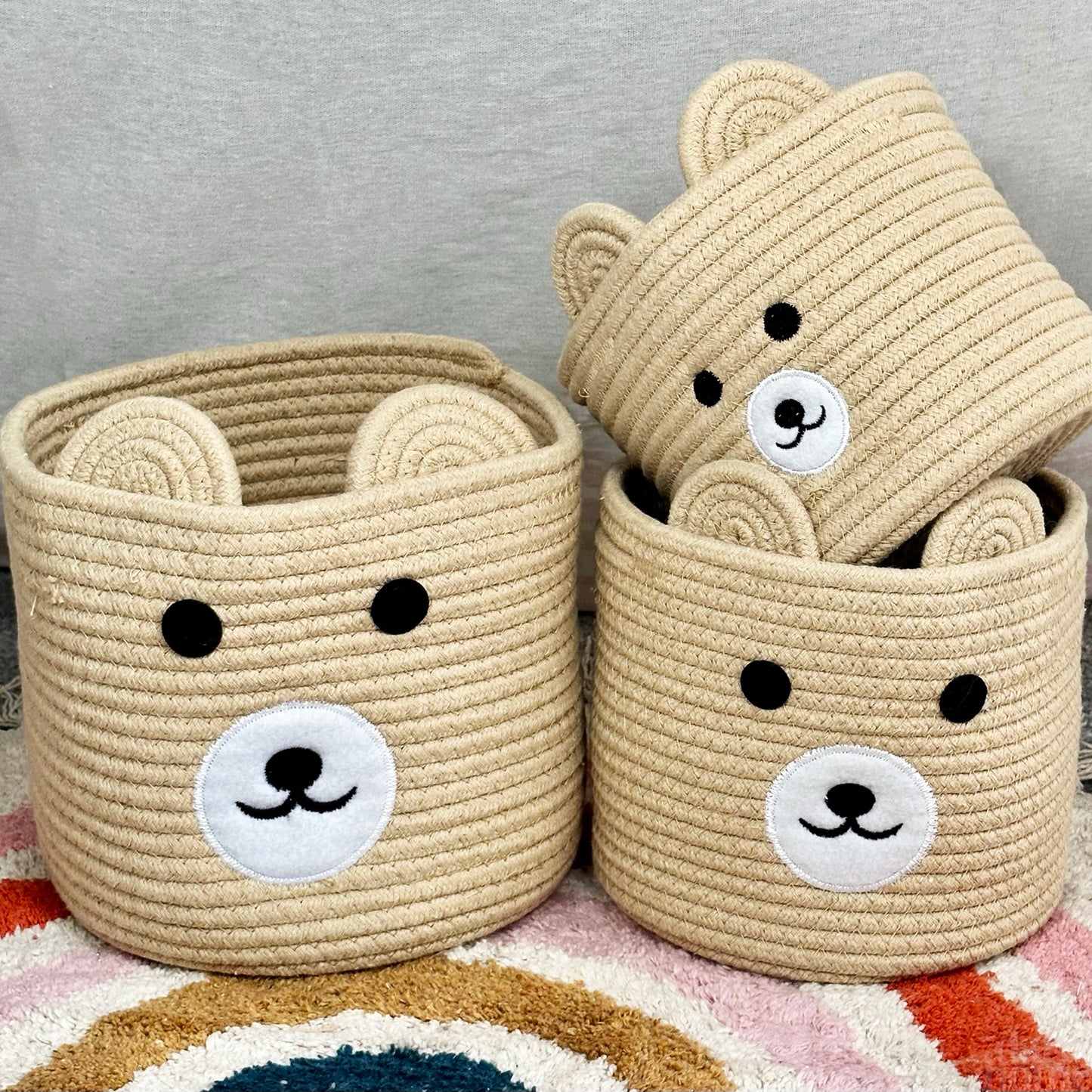 Set Of 3 Bear Childrens Storage Baskets