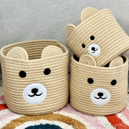 Set Of 3 Bear Childrens Storage Baskets