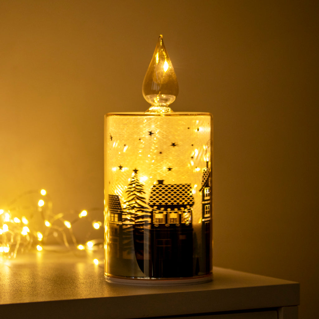 Christmas Houses Spinning LED Candle Lantern