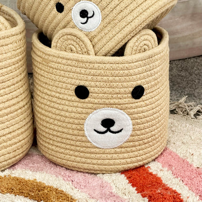 Set Of 3 Bear Childrens Storage Baskets