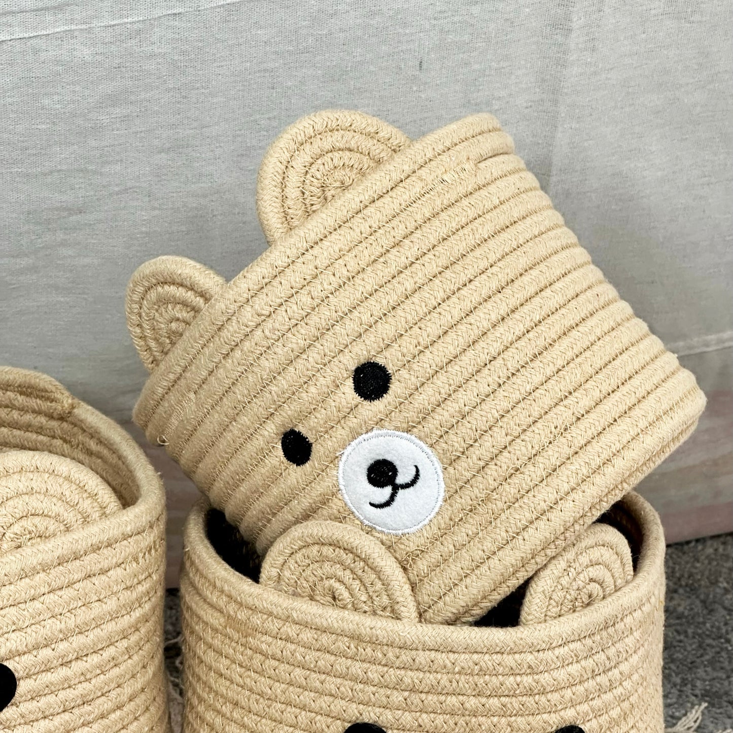 Set Of 3 Bear Childrens Storage Baskets