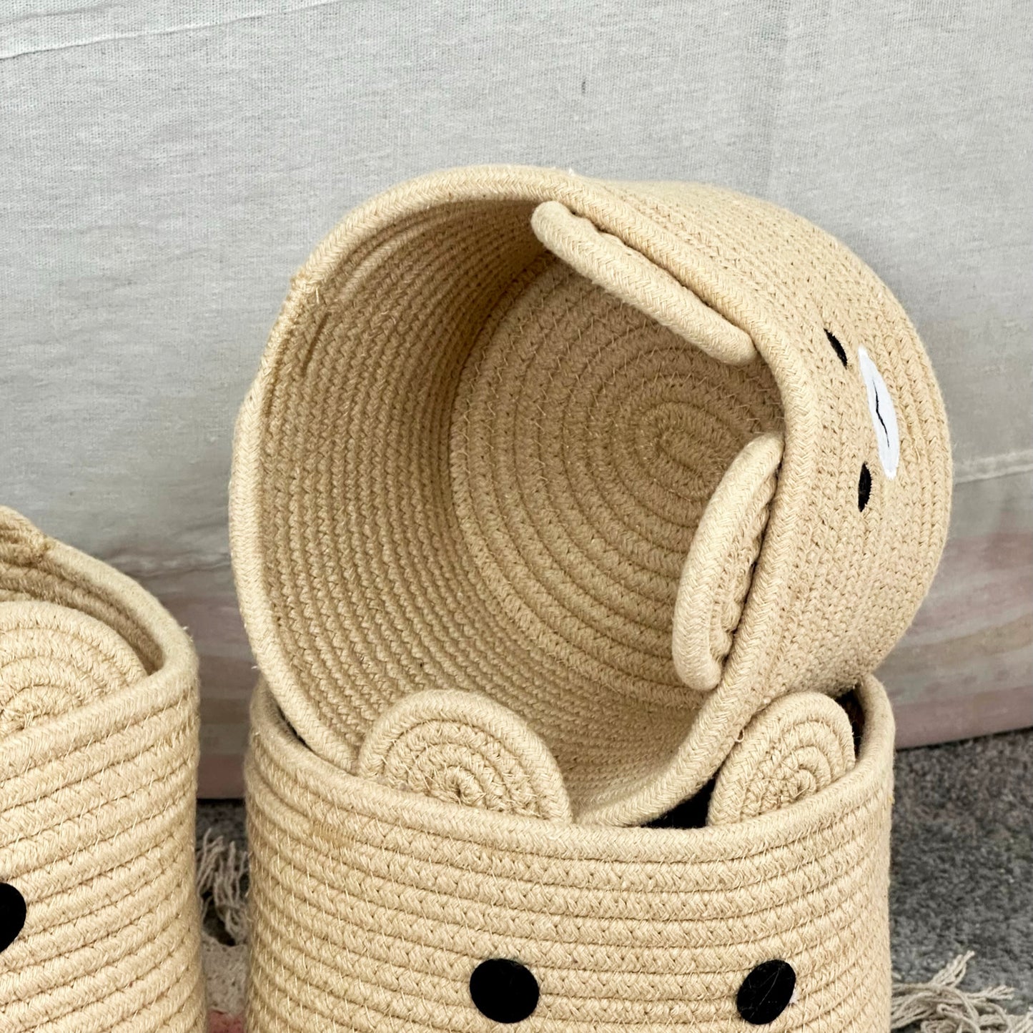 Set Of 3 Bear Childrens Storage Baskets