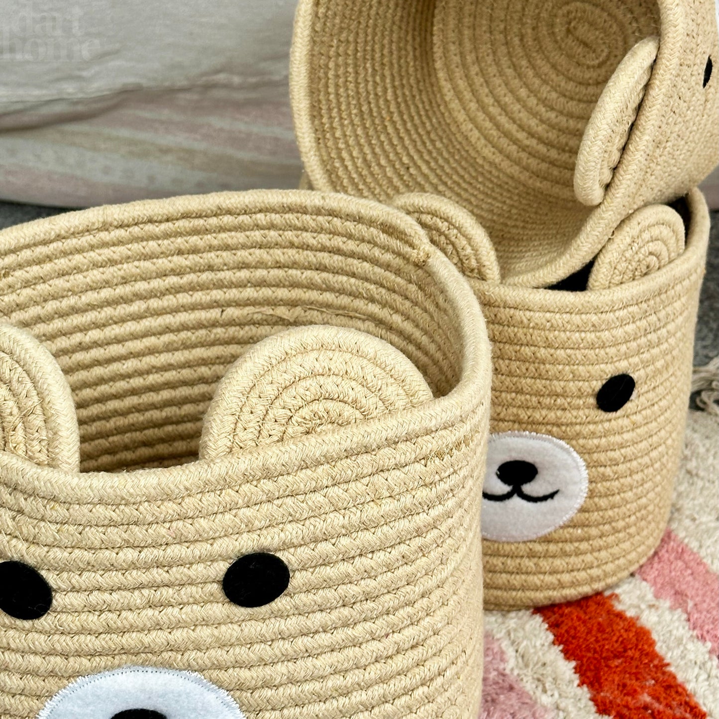 Set Of 3 Bear Childrens Storage Baskets