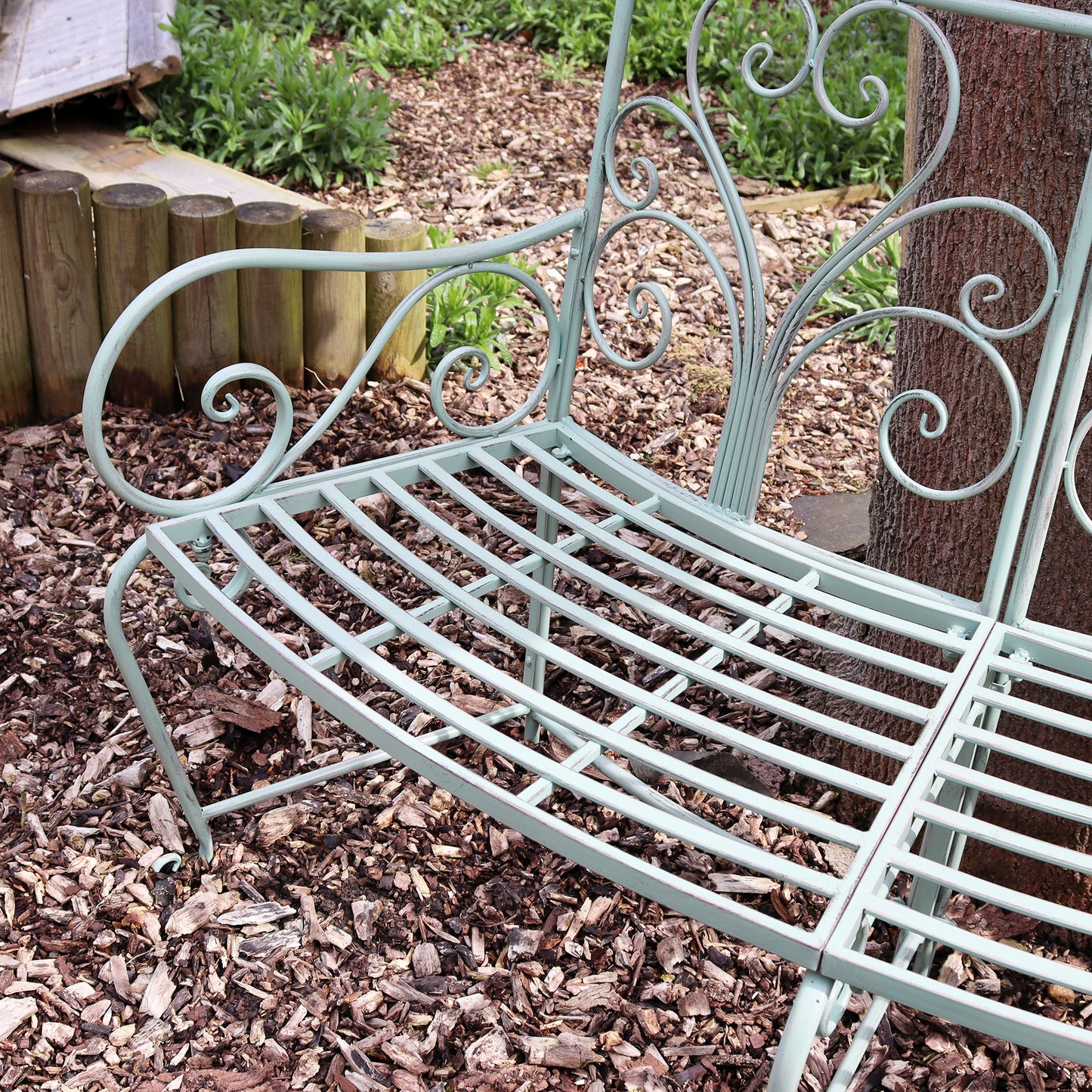 Verdigris Green Curved Garden Bench